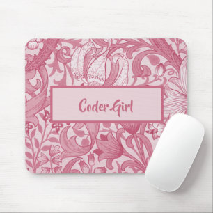 Personalise Coder Girl Pink Floral Drawing Mouse Mat
