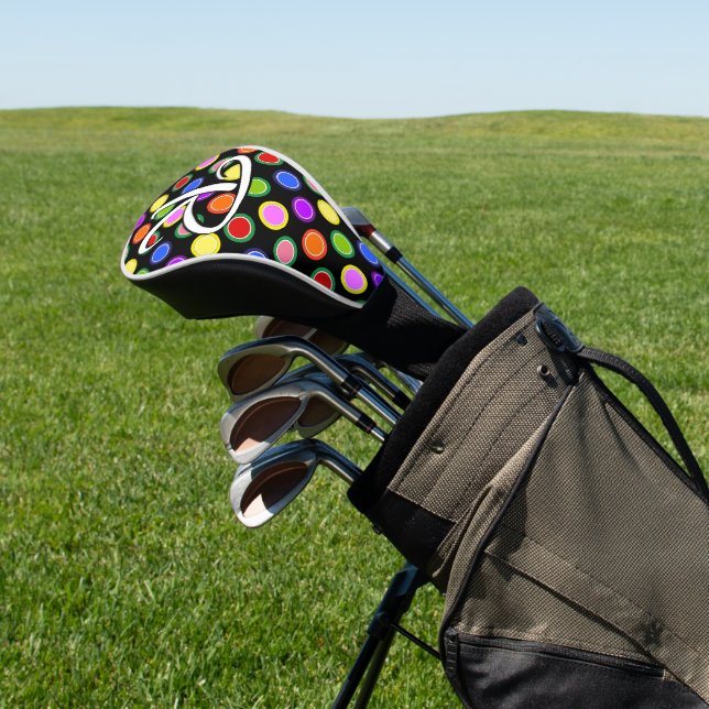 Personalise Colourful Candy Fruit Polka Dots, Blac Golf Head Cover (In Situ)