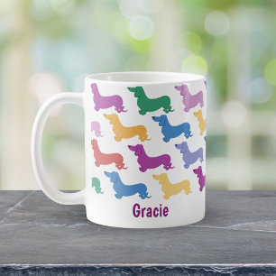 Personalise Colourful Dachshund Lover Whimsical Coffee Mug