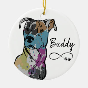 Personalise Colourful Painted Pitbull Dog Ceramic Tree Decoration