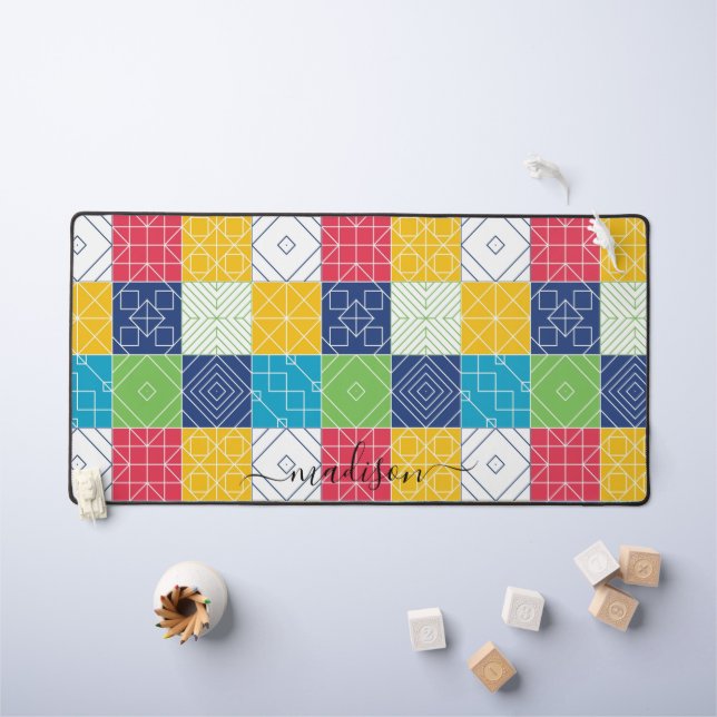 Personalise Colourful Patchwork Desk Mat (Kids Table)