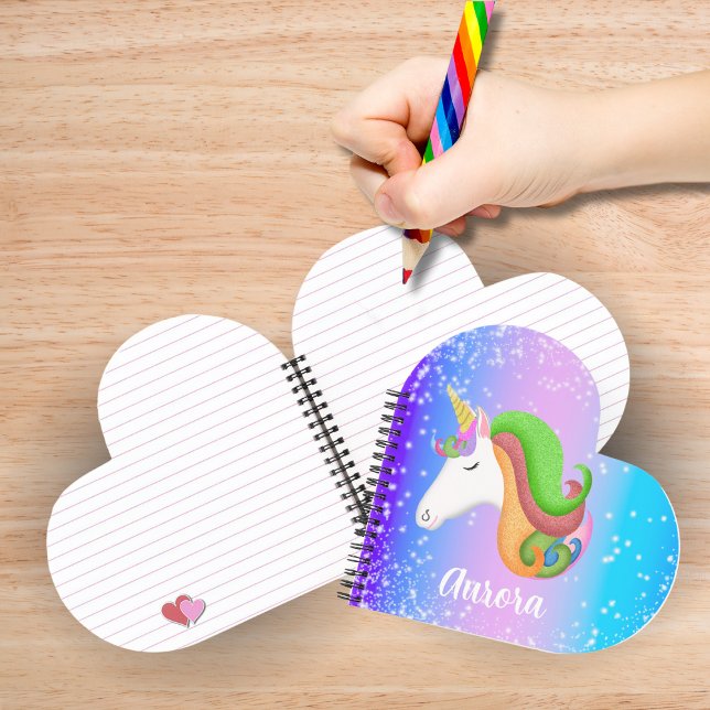 Personalise Colourful Unicorn Glitter  Notebook (A great notebook for little notes, doodling, school. )
