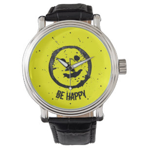 Personalise Cool Stained Happy face Yellow Watch
