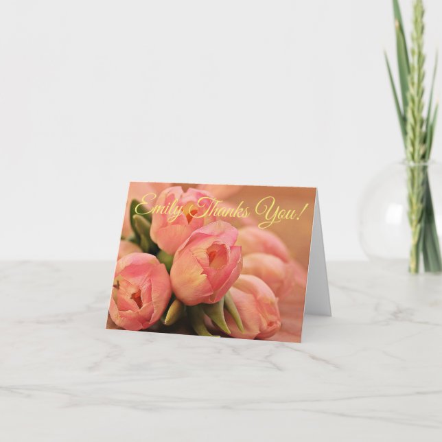 Personalise Coral Tulips Thank You Card (Front)