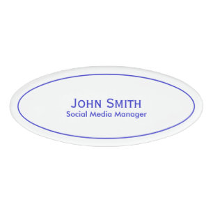 Personalise: Corporate Minimal Blue and White Oval Name Tag