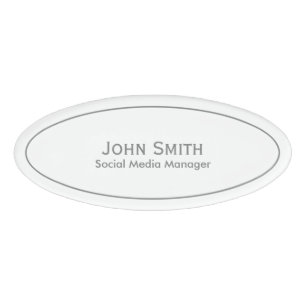 Personalise: Corporate Minimal Grey and White Oval Name Tag