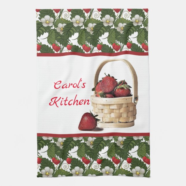 Personalise Country \ Strawberry Basket Tea Towel (Vertical)