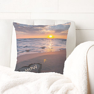 Personalise Couple Beach Sunset Heart Throw Pillow