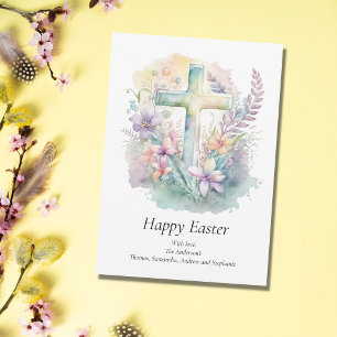 Personalise Cross Floral Pastel Religious Easter  Holiday Card