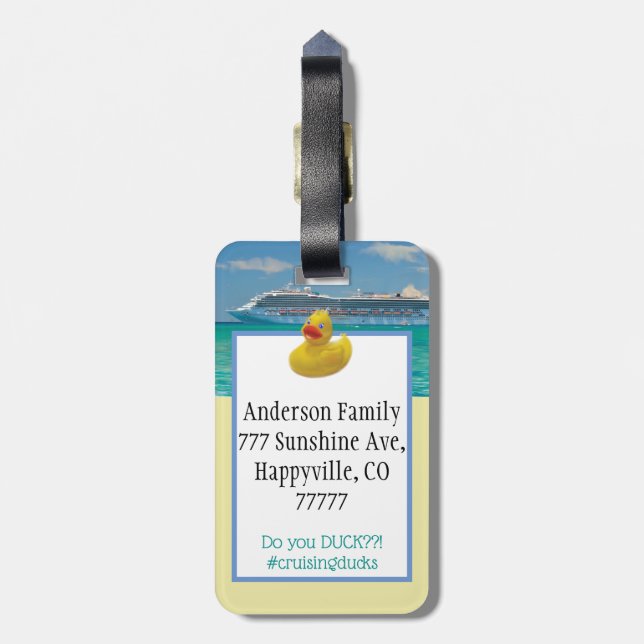 Personalise cruise luggage tag with duck (Back Vertical)