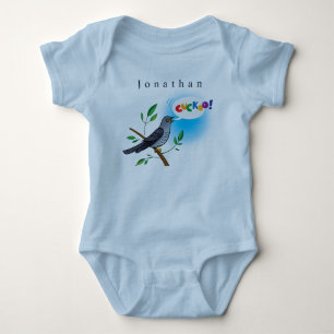 Personalise Cuckoo Bird on Branch Baby Boy  Bodysuit