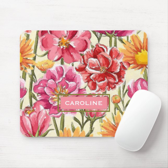 Personalise Custom Chic Flowers Pattern Mouse Mat (With Mouse)