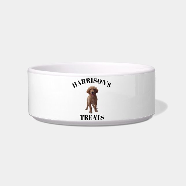 Personalise Custom Dog, Cat Name Photo treats food Bowl (Front)
