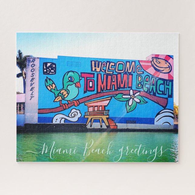 Personalise Custom MIAMI SOUTH BEACH Art Home Deco Jigsaw Puzzle (Horizontal)