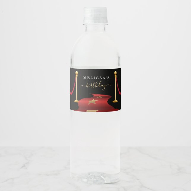 Personalise Custom Red Carpet Party Favour Water Bottle Label (Front)
