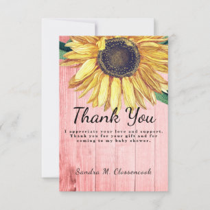 Personalise Custom Rustic Chic Sunflower Barn Wood Thank You Card