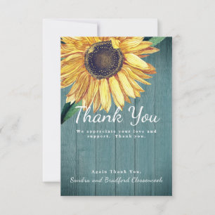 Personalise Custom Rustic Chic Sunflower Barn Wood Thank You Card