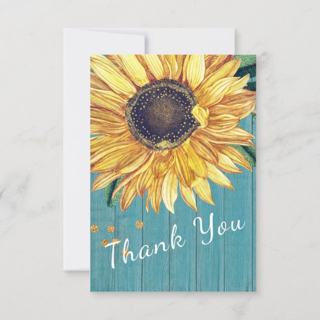 Personalise Custom Rustic Chic Sunflower Barn Wood Thank You Card (Back)