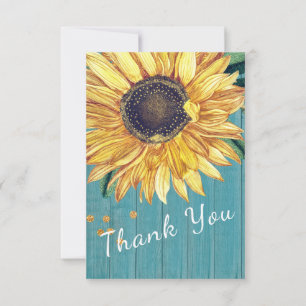 Personalise Custom Rustic Chic Sunflower Barn Wood Thank You Card