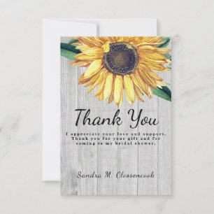Personalise Custom Rustic Chic Sunflower Barn Wood Thank You Card