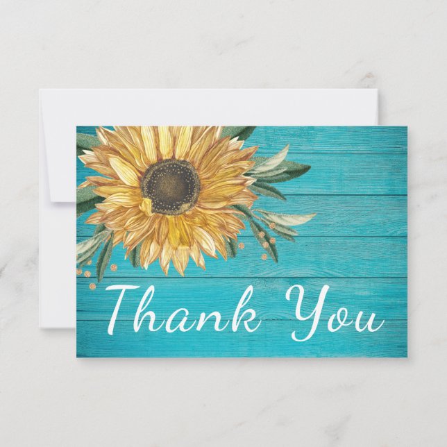Personalise Custom Rustic Sunflower Teal Blue Thank You Card (Back)