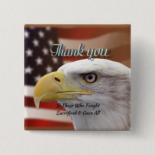 Personalise Custom Text US Flag Patriotic Pinback 15 Cm Square Badge