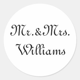 Personalise, Customise last Name Mr. & Mrs. black Classic Round Sticker