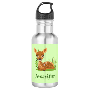 Personalise Cute Baby Deer Green Back to School 532 Ml Water Bottle