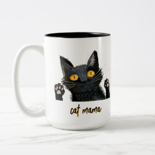 Personalise Cute Black Cat Mama Two-Tone Coffee Mug