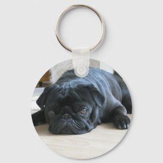 Personalise cute black Pug Puppy accessories name Key Ring