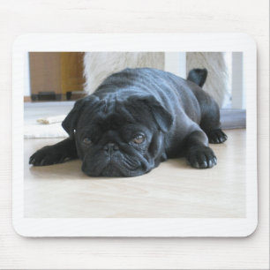 Personalise cute black Pug Puppy accessories name Mouse Mat