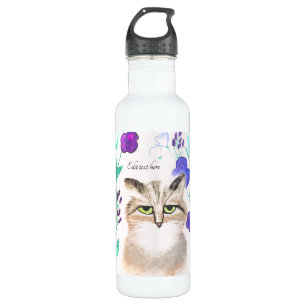 Personalise - Cute Cat Art Water Bottle