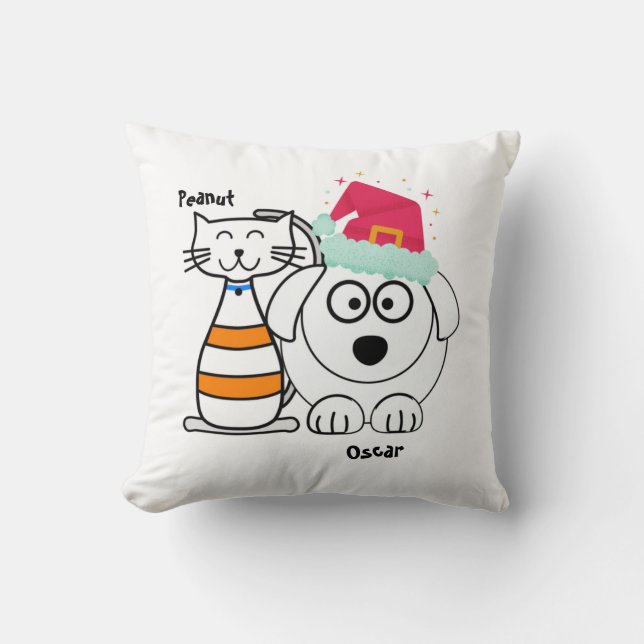 Personalise Cute Cat & Dog Christmas  Cushion (Front)