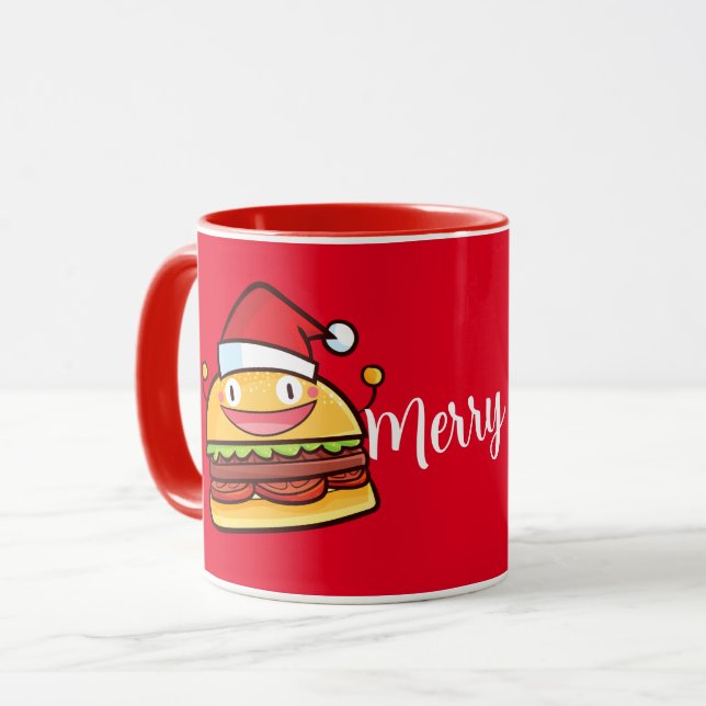 Personalise Cute Christmas Hamburger Coffee Mug (Front Left)