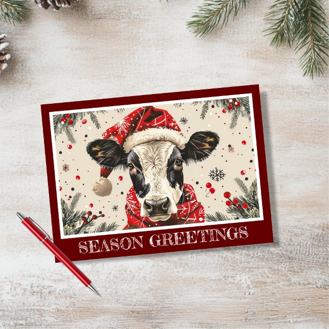 Personalise Cute Cow in Santa Hat Holiday Card (Creator Uploaded)