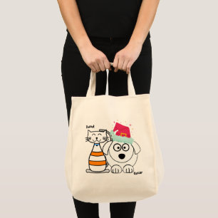 Personalise Cute Custom Cat & Dog Merry Christmas Tote Bag