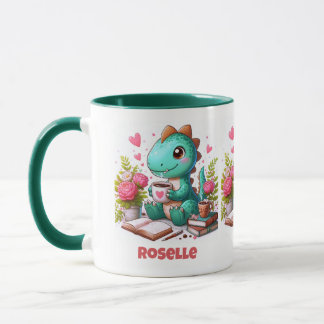Personalise Cute Dinosaur Having Coffee Mug