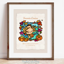 Personalise Cute Girl with Pumpkins Windy Autumn