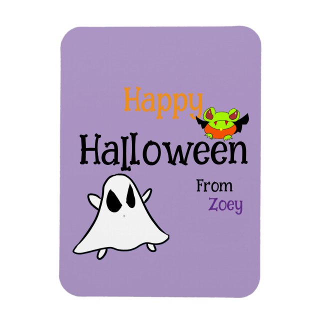 Personalise Cute Halloween with ghostie and frog  Magnet (Vertical)