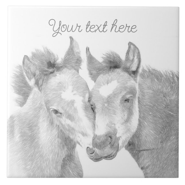 Personalise Cute Horses Ceramic Tile (Front)