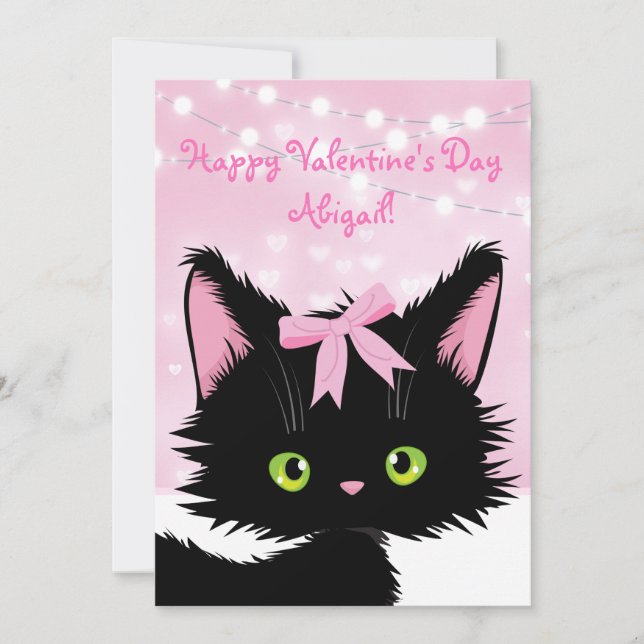 Personalise Cute Kitten Pink Valentine's Day Holiday Card (Front)