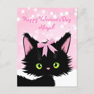 Personalise Cute Kitten Pink Valentine's Day Holiday Postcard