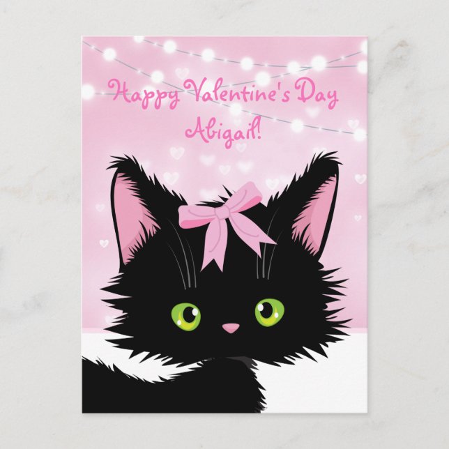 Personalise Cute Kitten Pink Valentine's Day Holiday Postcard (Front)