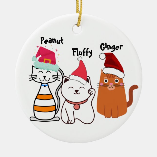 Personalise Cute Kitty Cat Family  Ceramic Tree Decoration (Front)