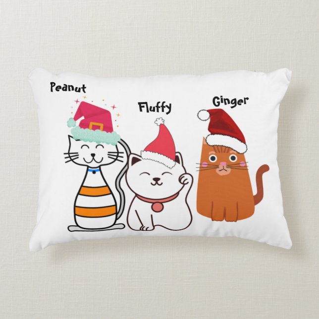 Personalise Cute Kitty Cat Family Christmas  Decorative Cushion (Front)