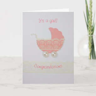 Personalise Cute lace Baby stroller Card