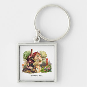 Personalise   Cute Little Witch And Fox Keychain