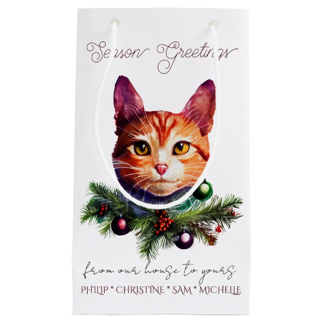 Personalise Cute Orange Cat Christmas Small Gift Bag (Front)