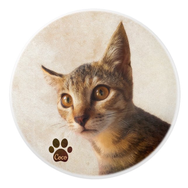 Personalise Cute Pet Kitten Cat Dog Photo Template Ceramic Knob (Front)