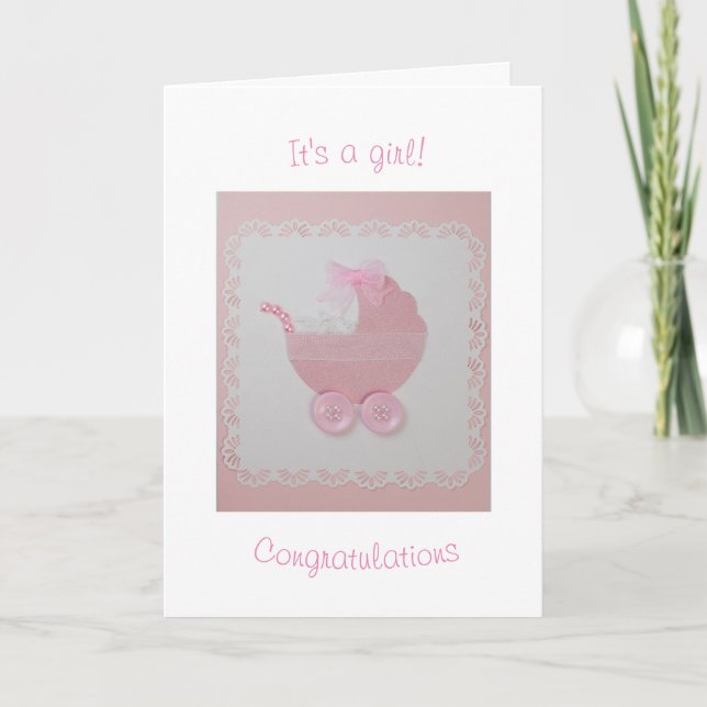 Personalise Cute pink baby stroller Card (Front)